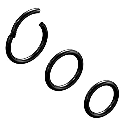 4G/6G/8G/10G/12G/14G/16G/18G/20G Hypoallergenic Nose Hoop Rings Steel Hinged Clicker Segment Gold/Rose Gold/Black/Pink Color - style: 3pc: 16g×5/6/7mm Black