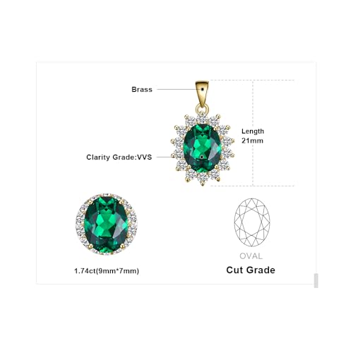JewelryPalace Princess Diana Kate Middleton Natural Amethyst Citrine Garnet Peridot Topaz Created Ruby Sapphire Simulated Emerald Pendant Necklace for Women, 925 Sterling Silver Gemstone Jewelry Set - color: E-Yellow Gold Plated Brass-emerald
