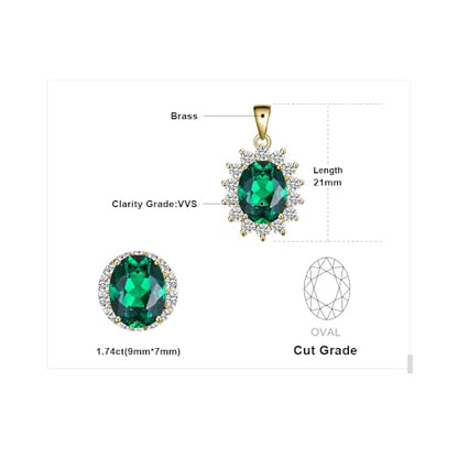 JewelryPalace Princess Diana Kate Middleton Natural Amethyst Citrine Garnet Peridot Topaz Created Ruby Sapphire Simulated Emerald Pendant Necklace for Women, 925 Sterling Silver Gemstone Jewelry Set - color: E-Yellow Gold Plated Brass-emerald