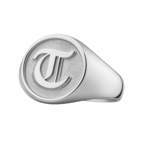 Personalized Old English Initial Engraved Signet Ring Charm 925 Sterling Silver Custom Pinky Rings - color: Silver