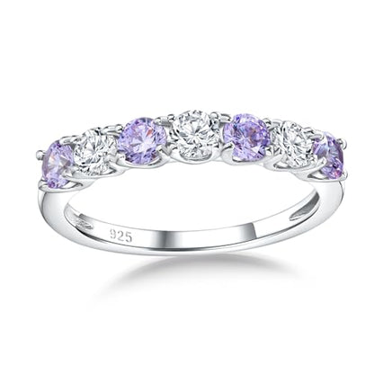Birthstone Wedding Band Eternity Rings 925 Sterling Silver Rings Stackable Anniversary Engagement Rings Cubic Zirconia Inlaid Created Garnet/Amethyst/Sapphire Ring 7 Stone Ring, Size 6 to 10 - color: Alexandrite & 5A CZ