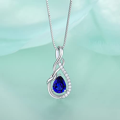 STARCHENIE Infinity Teardrop Necklace for Women 925 Sterling Silver Pendant Birthstone Jewelry - color: Silver-09-Sep-Sapphire