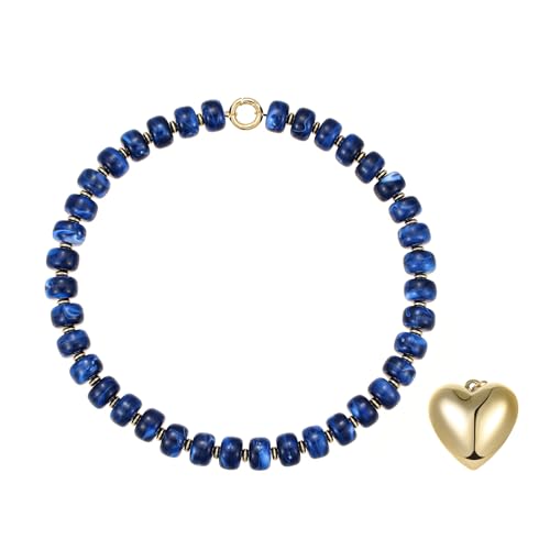 Chunky Heart Necklaces for Women Colorful Resin Beaded Necklaces for Women Gold Puffy Heart Statement Necklace Trendy Acrylic Choker Jewelry Gift - color: B-Baolan