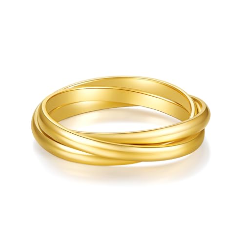 MINDDHA Waterproof No Tarnish Rings|14K Gold/White Gold Plated| Fidget Stacking Anxiety Interlocking Triple Row| Silver/Gold Rings for Women- 2mm 3mm Band Size 4-12 - color: Waterproof 2mm Gold