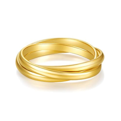 MINDDHA Waterproof No Tarnish Rings|14K Gold/White Gold Plated| Fidget Stacking Anxiety Interlocking Triple Row| Silver/Gold Rings for Women- 2mm 3mm Band Size 4-12 - color: Waterproof 2mm Gold