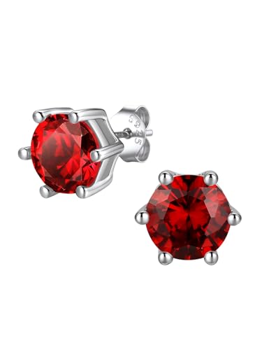 FindChic 2 Carat Birthstone Stud Earrings for Women, Round/Heart/Princess Cut Stud Earrings, Hypoallergenic Studs with 925 Sterling Silver Posts, 12 Months Birthday Jewelry Gift - color: 01. January-Garnet(Round Cut )