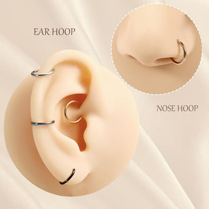 AROWRO Nose Rings Hoops 5 Pcs Septum Rings 20G 18G 16G 14G 12G Conch Piercing Jewelry 316L Surgical Steel Hinged Segment Nose Hoops Helix Daith Rook Tragus Cartilage Piercing Jewelry