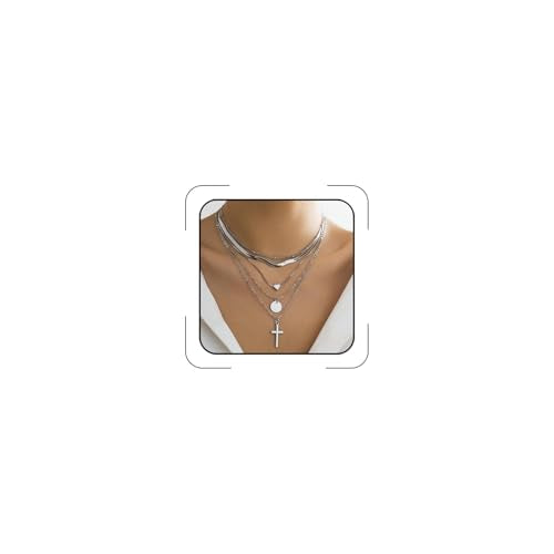CSIYANJRY99 Layered Gold Necklaces for Women Chunky Gold Necklace Stack Layered Cuban Paperclip Snake Chain Necklace Retro Coin Dainty Pendant Toggle Clasp Necklace - style: Silver Cross Disc