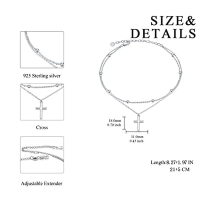 925 Sterling Silver Cat Butterfly Anklets Double Layered Chain for Birthday Women Ankle Bracelet Summer Beach Dainty Jewelry - style: B-Cross Anklet