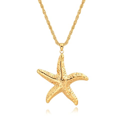 18k Gold Plated Chain Link Necklace for Women, Baroque Pearl/Compass Pendant Necklace - color: Starfish