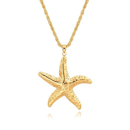18k Gold Plated Chain Link Necklace for Women, Baroque Pearl/Compass Pendant Necklace - color: Starfish