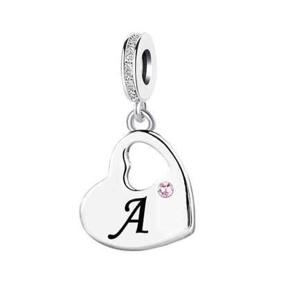 KunBead Initial A-Z Letter Pink Heart Alphabet Birthday Dangle Love Charms Compatible with Pandora Charm Bracelet for Auntie Friend Sister Mom Daughter Nana Granddaughter Wife - style: Letter A