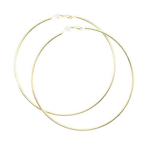 Extra Large Non Pierced Earrings for Women Men - Big Round Circle Clip On Huggie Hoop Earrings Nickel Free - color: Gold