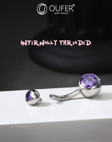 OUFER Belly Button Rings Surgical Steel, Internally Threaded Belly Rings | 14G Belly Piercing Jewelry, 10/12/14/16mm Beachy Belly Button Rings, Silver/Gold Navel Piercing Jewelry For Women Men - color: Purple, size: 14G 10MM