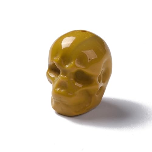 Elecrelive 5Pcs Gemstone Carved Skull Beads Yellow Mookaite Stone Skeleton Head Beads for Halloween Necklace Bracelets Earrings Jewelry Making - color: Yellowish-Brown