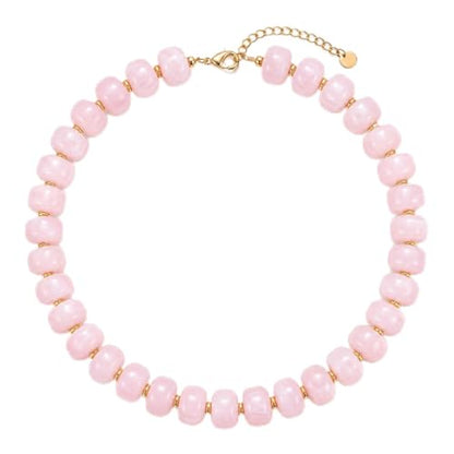 Chunky Colorful Beaded Necklace for Women Boho Summer Statement Resin Choker Necklaces Beach Jewelry Accessories - color: Pink