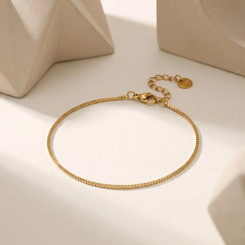 18K Gold Plated Pearl Beaded Cross Bracelets for Women Adjustable Stainless Steel Dainty Thin Gold Box Cuban Twisted Link Chain Bracelet Bridesmaid Jewelry Gifts - color: Box-Gold