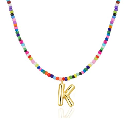 Colorful Initial Necklaces Gifts for Girls Kids Teens, 6-18 Year Old Girl Birthday Gift Teen Girl Gifts Trendy Stuff Gold Bubble Letter Pendent Necklace Jewelry - style: K
