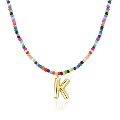 Colorful Initial Necklaces Gifts for Girls Kids Teens, 6-18 Year Old Girl Birthday Gift Teen Girl Gifts Trendy Stuff Gold Bubble Letter Pendent Necklace Jewelry - style: K