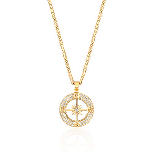18k Gold Plated Chain Link Necklace for Women, Baroque Pearl/Compass Pendant Necklace - color: Compass