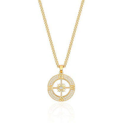 18k Gold Plated Chain Link Necklace for Women, Baroque Pearl/Compass Pendant Necklace - color: Compass