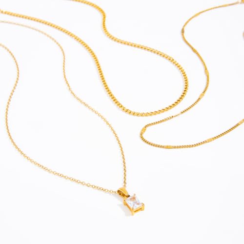 Layered Gold Necklaces for Women,18K Plated Gold Zirconia Necklace | Non Tarnish Trendy Jewelry Gift Cuban Chain Choker - color: color-1