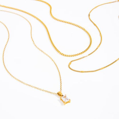 Layered Gold Necklaces for Women,18K Plated Gold Zirconia Necklace | Non Tarnish Trendy Jewelry Gift Cuban Chain Choker - color: color-1