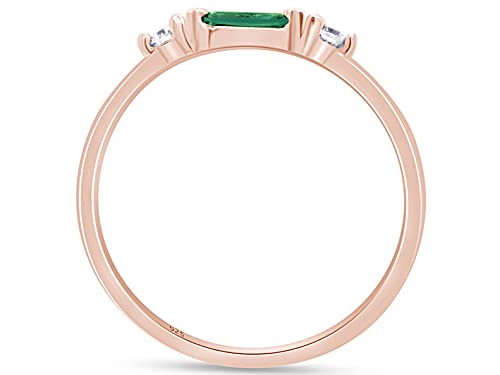 3 Stone Stackable Ring for Women with Birthstone And White Cubic Zircionia | Dainty Minimalist Ring In 14K Gold Over Sterling Silver - color: Rose Gold : Simulated Emerald