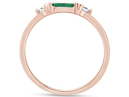 3 Stone Stackable Ring for Women with Birthstone And White Cubic Zircionia | Dainty Minimalist Ring In 14K Gold Over Sterling Silver - color: Rose Gold : Simulated Emerald