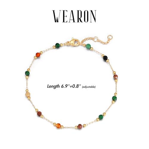 WEARON Gold Bracelet for Women 14K Gold Plated Snake Herringbone Figaro Cuban Bead Paperclip Cable Box Chain Simple Jewelry - style: Bohemian