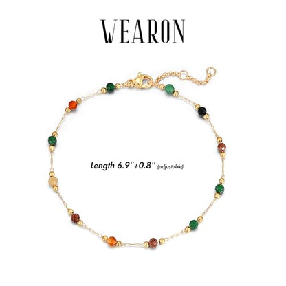 WEARON Gold Bracelet for Women 14K Gold Plated Snake Herringbone Figaro Cuban Bead Paperclip Cable Box Chain Simple Jewelry - style: Bohemian