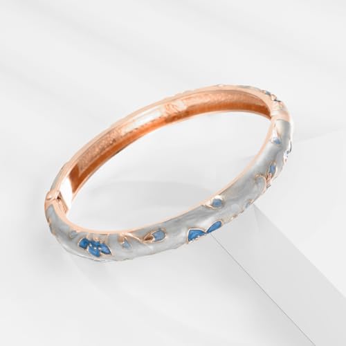 UJOY Womens Multi-Colors Cloisonne Bracelet Plated Flower Hollowed Enameled Hinged Cuff Bangles Jewelry Gift 88A10 - color: 3 Pcs Set-Light Blue-A10