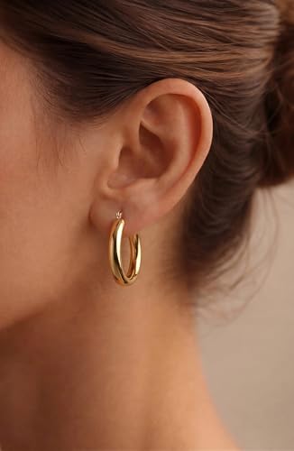 Chunky Gold Hoop Earrings for Women 14k Gold Plated Thick Triple Earrings | Hypoallergenic Trendy Chunky Gold Hoops Earrings,Dainty Jewelry Gifts for Women - style: simple hoop earrings