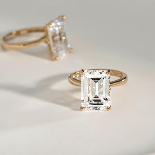 DIAMONBLISS Marilyn Monroe 10-Carat Big Solitaire Ring For Women | 14K Gold Plated 925 Sterling Silver Glamorous Cocktail Ring | 100 Facet Cubic Zirconia CZ Simulated Diamond - style: Emerald 10 Carats