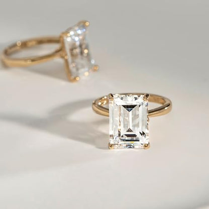 DIAMONBLISS Marilyn Monroe 10-Carat Big Solitaire Ring For Women | 14K Gold Plated 925 Sterling Silver Glamorous Cocktail Ring | 100 Facet Cubic Zirconia CZ Simulated Diamond - style: Emerald 10 Carats