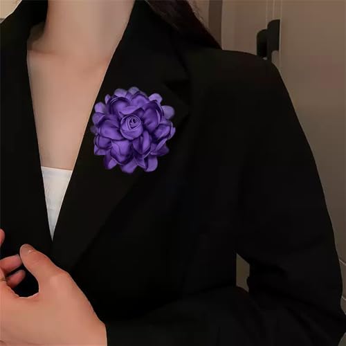 Dainty Fabric Rose Flower Large Brooch Lapel Pins Flower Brooches Pin Classic for Wedding Party Dance Banquet for Women Dress Suit Clothes Accessories Jewelry 100mm - color: Deep Purple