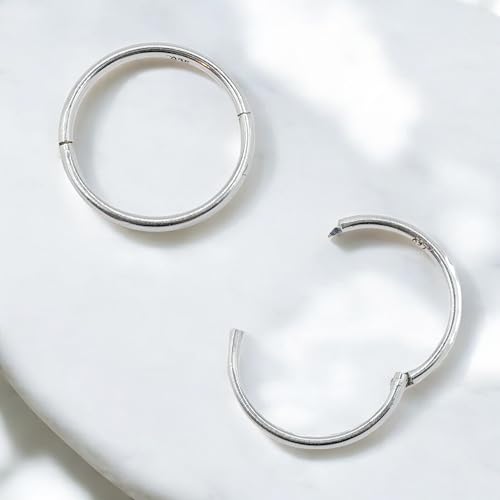925 Sterling Silver Seamless Sleeper Hoop Clicker Earrings - Hypoallergenic 18G Hinged Hoops for Continuous Wear (8mm to 14mm) - Unisex Women Men Body Jewelry for Ears - size: 15/32" - 12mm