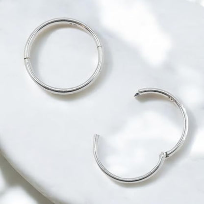 925 Sterling Silver Seamless Sleeper Hoop Clicker Earrings - Hypoallergenic 18G Hinged Hoops for Continuous Wear (8mm to 14mm) - Unisex Women Men Body Jewelry for Ears - size: 5/16" - 8mm