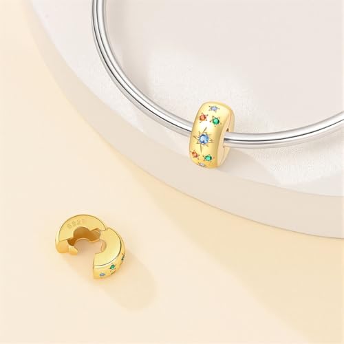 Gold Clip Stopper Charms for Pandora Bracelets Spacers Bead Charms Packs Jewelry Gift for Women - color: Colourful Starlight-3 Packs