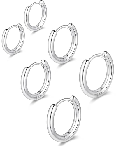 Small Gold Huggie Hoop Earrings Set for Women Men, Hypoallergenic 14K Gold Plated Hoop Earring Cartilage Earrings Stack Sets for Multiple Piercing Jewelry Cute Mini Tiny Lightweight Earrings for Sensitive Ears Everyday - color: Silver, size: 6mm/8mm/10mm