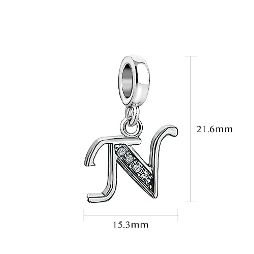 LSxAB Sparkling Initial Letter Charm Compatible with Pandora Charms Bracelets for Women A-Z Pendant Jewelry - style: N