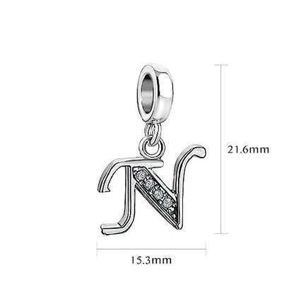 LSxAB Sparkling Initial Letter Charm Compatible with Pandora Charms Bracelets for Women A-Z Pendant Jewelry - style: N