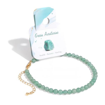 Natural Stone Beaded Anklets for Women, Handmade Boho Clear Quartz 4mm Crystal Beads Anklet, Gold Chain Adjustable Ankles Bracelet, Beach Summer Jewelry Gemstone Foot Bracelet Gift - color: Green Aventurine