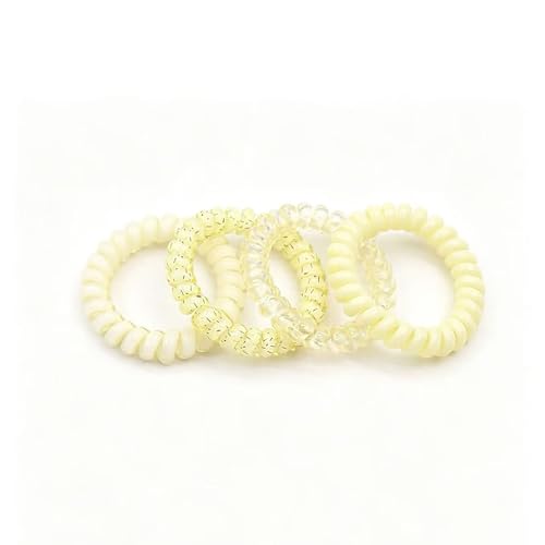 Elastic Coil Hair Ties 4PCS, Telephone Cord Hair Bands, Strong Hold Spiral Ponytail Holders for Girls, Sports, Skincare & Daily Use (Yellow) - color: Yellow