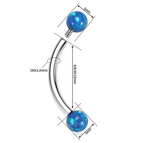 GAGABODY Titanium Eyebrow Jewelry - Curved Barbell & Labret Stud, 16g - Belly Button Ring & Cartilage Earring - Opal Bridge Jewelry - color: 1Pc-Silver+Ball Shape Blue Opal
