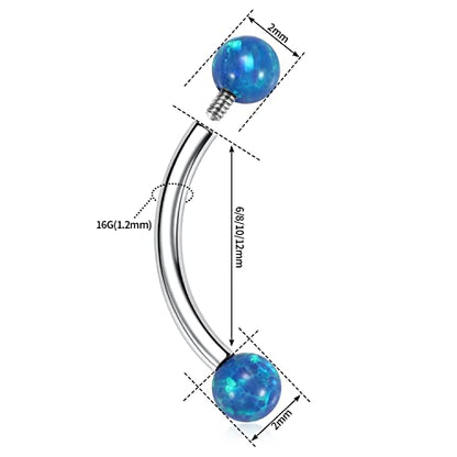 GAGABODY Titanium Eyebrow Jewelry - Curved Barbell & Labret Stud, 16g - Belly Button Ring & Cartilage Earring - Opal Bridge Jewelry - color: 1Pc-Silver+Ball Shape Blue Opal