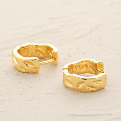 MYEARS Women Earrings Gold Huggie Hoop 14K Small Simple Hypoallergenic Everyday Jewelry - style: Foil Textured Band
