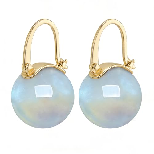 HUGE TOMATO 925 Sterling Silver Simulated Shell Pearl Earrings for Women Trendy, Big Pearl Drop Earrings Leverback Stud,18K Gold Plated Large Pearl Hoop Dangle Hypoallergenic Jewelry 14mm - color: Opal