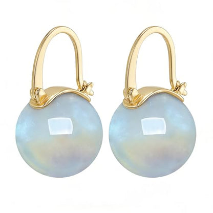 HUGE TOMATO 925 Sterling Silver Simulated Shell Pearl Earrings for Women Trendy, Big Pearl Drop Earrings Leverback Stud,18K Gold Plated Large Pearl Hoop Dangle Hypoallergenic Jewelry 14mm - color: Opal