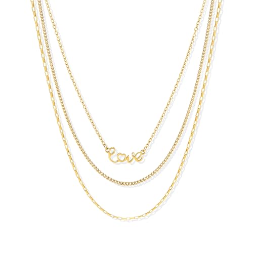 CONRAN KREMIX Waterproof Gold Necklace Layered Necklaces for Women Non Tarnish,14k Gold Plated Stainless Steel Dainty Stack Thin Chain Necklace Set for Women Gifts Jewelry - color: Gold-02